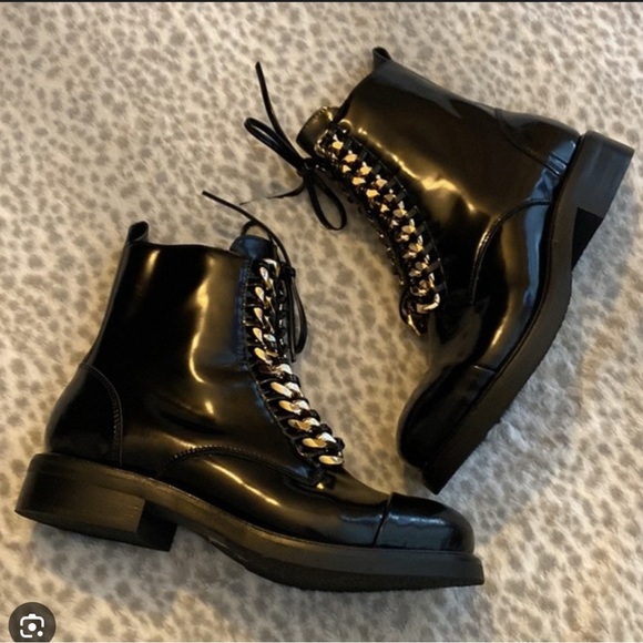 JEFFREY CAMPBELL Damon Lace-Up Bootie Black Box Gold Leather Size 8 US - Picture 1 of 9